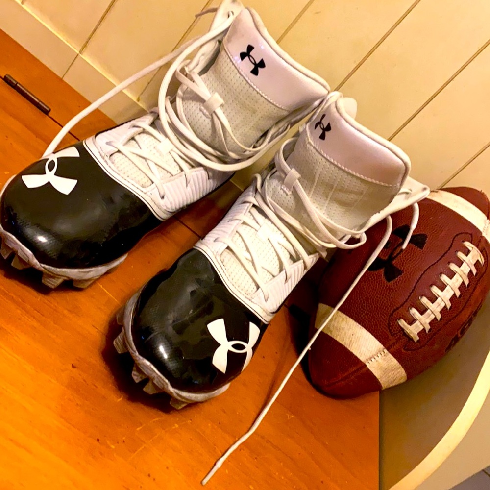 Black and White Under Arrmour football cleats
